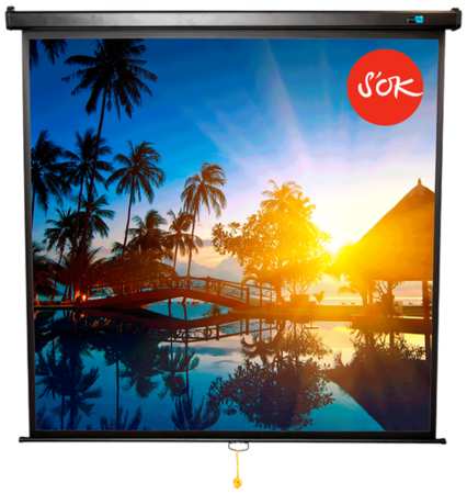 Экран для проектора S'OK SCPSW-158x158BLCK 88' 1:1 настенно-потолочный, ручной, матовый