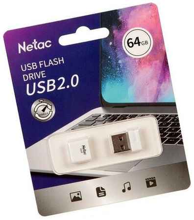 Флеш Диск Netac U116 64Gb , USB2.0, миниатюрная пластиковая белая 19848939485174
