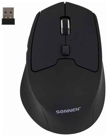 Мышь беспроводная SONNEN V33, USB, 800/1200/1600 dpi, 6 кнопок, оптическая, черная, SOFT TOUCH, 513517