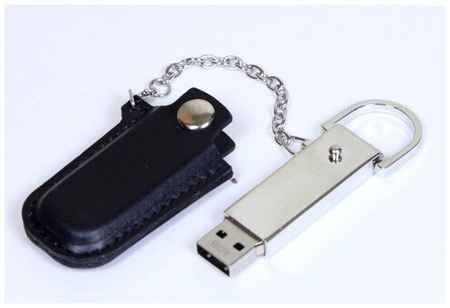 Массивная металлическая флешка с кожаным чехлом (16 Гб / GB USB 2.0 Черный/Black 214 Классная флешка оригинальный подарок для школьника) 19848994721771