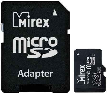 Карта памяти Mirex microSDHC 16 ГБ Class 10, V10, A1, UHS-I U1, R/W 104/45 МБ/с, адаптер на SD, 1 шт., черный