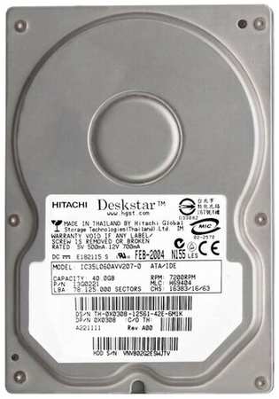 Жесткий диск Hitachi IC35L060AVV207-0 40Gb IDE 3,5″ HDD 198565034412