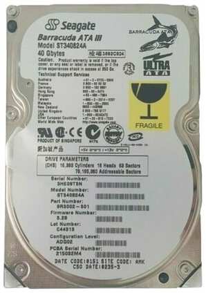 Жесткий диск Seagate ST340824A 40Gb 7200 IDE 3.5″ HDD 198565051430