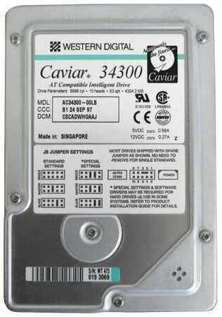Жесткий диск Western Digital Caviar 34300 4,3Gb 5400 IDE 3.5″ HDD 198565143925