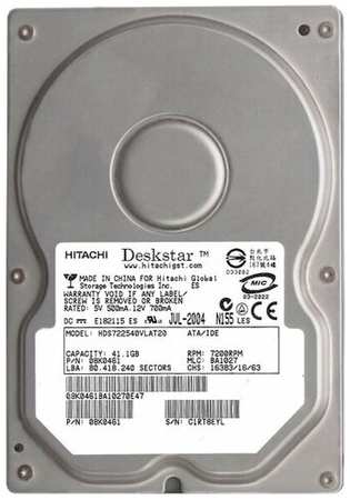 Жесткий диск Hitachi HDS722540VLAT20 41,1Gb 7200 IDE 3.5″ HDD 198565185583