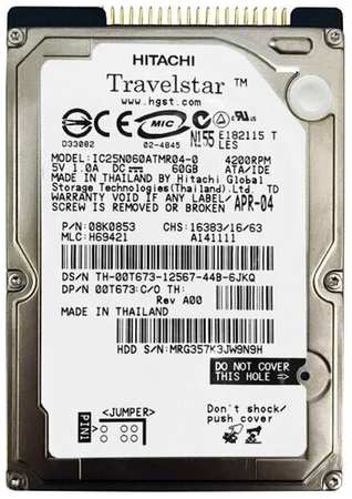 Жесткий диск Hitachi 92P6593 60Gb 4200 IDE 2,5″ HDD 198565188379