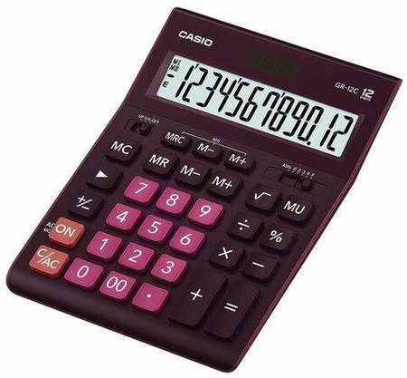 Калькулятор настольный CASIO GR-12С-WR (210х155 мм), 12 разрядов, двойное питание, бордовый, GR-12C-WR-W-EP 198567871659