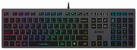 Клавиатура проводная A4Tech Fstyler FX60H, USB, RGB-подсветка, 2xUSB 2.0, Серый/Черный FX60H GREY/NEON 198567897513
