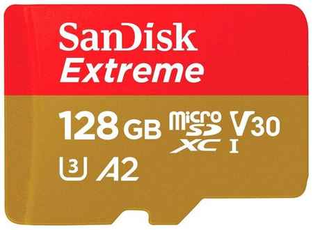 Карта памяти SanDisk microSDXC 128 ГБ Class 10, V30, A2, UHS Class 3, R/W 190/90 МБ/с, 1 шт., красный/бежевый