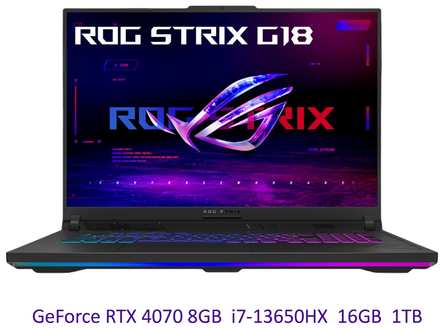 Игровой ноутбук ASUS ROG Strix G18 Core i7 13650HX 18″ 2560x1600 16GB 1Tb RTX 4070 8GB Windows 11 в подарок, цвет Grey 19872071922