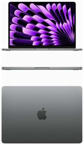 Apple MacBook Air M3 2024г 15,15.3 дюймов ″, Apple M3 (8 CPU, 10 GPU), RAM 8 ГБ, SSD 256 ГБ, macOS, (MacBook Air M3 15 8/256 Gray), серый, Английская раскладка клавиатуры 19873466866