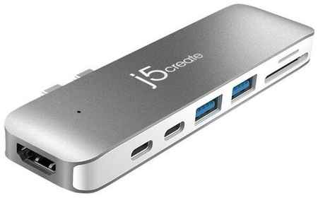 Мини док-станция j5create USB-C ULTRADRIVE MINIDOCK. Интерфейс: Thunderbolt 3 USB-C x 2. Порты: Thunderbolt 3 USB-C, USB-C, HDMI, SD, microSD, USB-A x