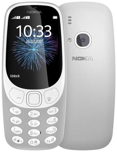Телефон Nokia 3310 Dual Sim (2017) Global для РФ, SIM+micro SIM, серый