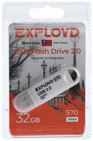 Exployd Флешка 570, 32 Гб, USB2.0, чт до 15 Мб/с, зап до 8 Мб/с, белая 198992448162