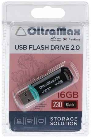 OltraMax Флешка 230, 16 Гб, USB2.0, чт до 15 Мб/с, зап до 8 Мб/с, чёрная 198992448167