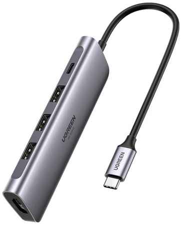 USB-концентратор UGreen CM136, разъемов: 5, 0.15 см, серый космос 198992674348