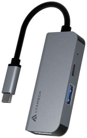 Разветвитель Type-C 3 в 1 Multimedia 4K/USB/PD / USB-Hub / USB - концентратор Lyambda Slim Aluminum LC105 Gray 198992713952
