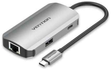 Порт-репликатор Vention USB-C to USB 3.0x3/RJ45/PD Hub 0.15M Gray Aluminum Alloy Type (TNFHB) 198992853647