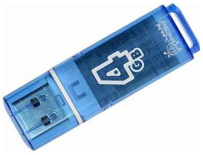 Smartbuy Флешка Glossy, 4 Гб, USB2.0, чт до 25 Мб/с, зап до 15 Мб/с, синяя