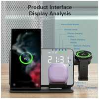 Sikai case Беспроводное зарядное устройство 4 в 1 для Samsung Galaxy S24 S23 Сверхбыстрая зарядная док-станция для Galaxy Watch 7 6 5 Buds Светодиодный будильник