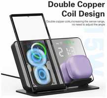 Sikai case Беспроводное зарядное устройство 4 в 1 для Samsung Galaxy S24 S23 Сверхбыстрая зарядная док-станция для Galaxy Watch 7 6 5 Buds Светодиодный будильник, With EU Plug