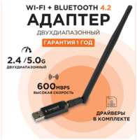 Сетевой адаптер WiFi+Bluetooth Gembird 600Мбит двухдиапазонный с антенной чип RTL8821CU WNP-UA-019