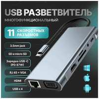 USB разветвитель 11 в 1 USB HUB Type C док станция Usb 3.0 хаб 3 0 переходник концентратор Hdmi RJ45 TF SD thunderbolt 4k картридер для ноутбука USB-2.0 Type-c аксессуары для пк