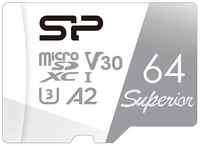 Карта памяти Silicon Power microSDXC 64 ГБ Class 10, V30, A2, UHS Class 3, R / W 100 / 80 МБ / с, адаптер на SD, 1 шт., белый