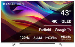Телевизор QLED Digma Pro 43″ QLED 43L Google TV Frameless черный / серебристый 4K Ultra HD 120Hz HSR DVB-T DVB-T2 DVB-C DVB-S DVB-S2 USB WiFi Smart
