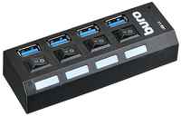 USB-концентратор Buro BU-HUB4-U3.0-L, разъемов: 4, 60 см, черный