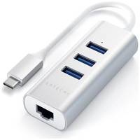 USB-концентратор Satechi Type-C 2-in-1 Aluminum Hub and Ethernet Port (ST-TC2N1USB31AM), разъемов: 3, 10 см, Silver