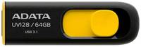 Флешка ADATA DashDrive UV128 64 ГБ, 1 шт., черный / желтый