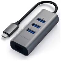USB-концентратор Satechi Type-C 2-in-1 Aluminum Hub and Ethernet Port (ST-TC2N1USB31AM), разъемов: 4, 30 см, space gray