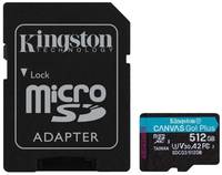 Карта памяти Kingston microSDXC 512 ГБ Class 10, V30, A2, UHS-I U3, R / W 170 / 90 МБ / с, адаптер на SD, 1 шт., черный
