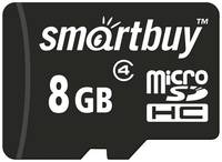 Карта памяти SmartBuy microSDHC 8 ГБ Class 4, R 10 МБ/с, адаптер на SD, 1 шт., черный