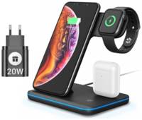 Pastila Беспроводное зарядное устройство 3 в 1 для телефонов iPhone, Samsung, часов Apple Watch, наушников AirPods / Быстрая зарядка / Док-станция / Черная