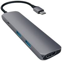 USB адаптер Satechi Slim Aluminum Type-C Multi-Port Adapter with Type-C Charging Port. Интерфейс USB-C. Порты USB Type-C, 2хUSB 3.0, 4K HDMI. космос