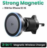UGREEN Qi2 15 Вт Магнитный автомобильный держатель для телефона Беспроводное зарядное устройство Подставка для iPhone 16 Pro Max Зарядка для автомобильного зарядного устройства Magsafe Светодиодная подсветка, Qi2 Upgrade 15W