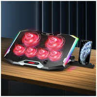 STM Регулируемая охлаждающая подставка для игровых ноутбуков,6 вентиляторов, подсветка, 6 углов наклона, держатель телефона, 2 USB , для экрана 13″-19″