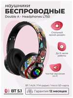 Double A Electronics Наушники беспроводные накладные большие полноразмерные Double A L750 TWS с микрофоном и шумоподавлением для телефона, телевизора и компьютера, черные
