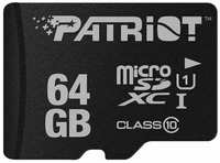 Patriot Memory Карта памяти Patriot LX microSDXC 64 ГБ (PSF64GMDC10) - Class 10, UHS Class 1, запись - 10 Мбайт/сек, чтение - 80 Мбайт/сек