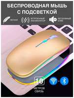Беспроводная мышка для компьютера со встроенным аккумулятором/ Бесшумная блютуз компьютерная мышь с подсветкой RGB/ Bluetooth/ WiFi 2.4 гц Серебристая