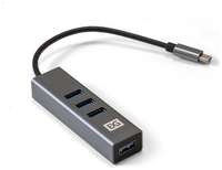 USB-Хаб (концентратор) 4-в-1 ExeGate DUB-4TC (кабель-адаптер USB Type C --> 4xUSB3.0, Plug&Play, серебристый) EX293987RUS