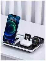 ZTX Беспроводная зарядка для телефона, док станция 4 в 1 для телефона наушников и часов, быстрая зарядка, встроенные часы, дисплей