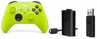 Геймпад Microsoft беспроводной Series S  /  X  /  Xbox One S  /  X Electric Volt зеленый + Аккумулятор + Беспроводной адаптер - ресивер для ПК