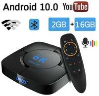 Андроид смарт ТВ приставка 10,0 2ГБ ОЗУ 16ГБ ПЗУ 6K TV Box Ultra HD 64бит+ Пульт c голосовым управлением и подсветкой G10s Pro BT Bluetooth Air Mouse
