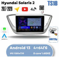 Podofo Магнитола Хендай Солярис Hyundai Solaris 17-20 , 8 ядерная 4/64 гб, камера заднего вида, CarPlay, Android Auto
