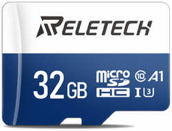 Карта памяти Reletech micro SD A1 32ГБ Для Цифровая камера, камера наблюдения, дрон, регистратор вождения, синий и белый