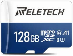 Карта памяти Reletech micro SD A1 128ГБ Для Цифровая камера, камера наблюдения, дрон, регистратор вождения, синий и белый