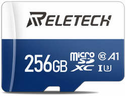 Карта памяти Reletech micro SD A1 256ГБ Для Цифровая камера, камера наблюдения, дрон, регистратор вождения, синий и белый